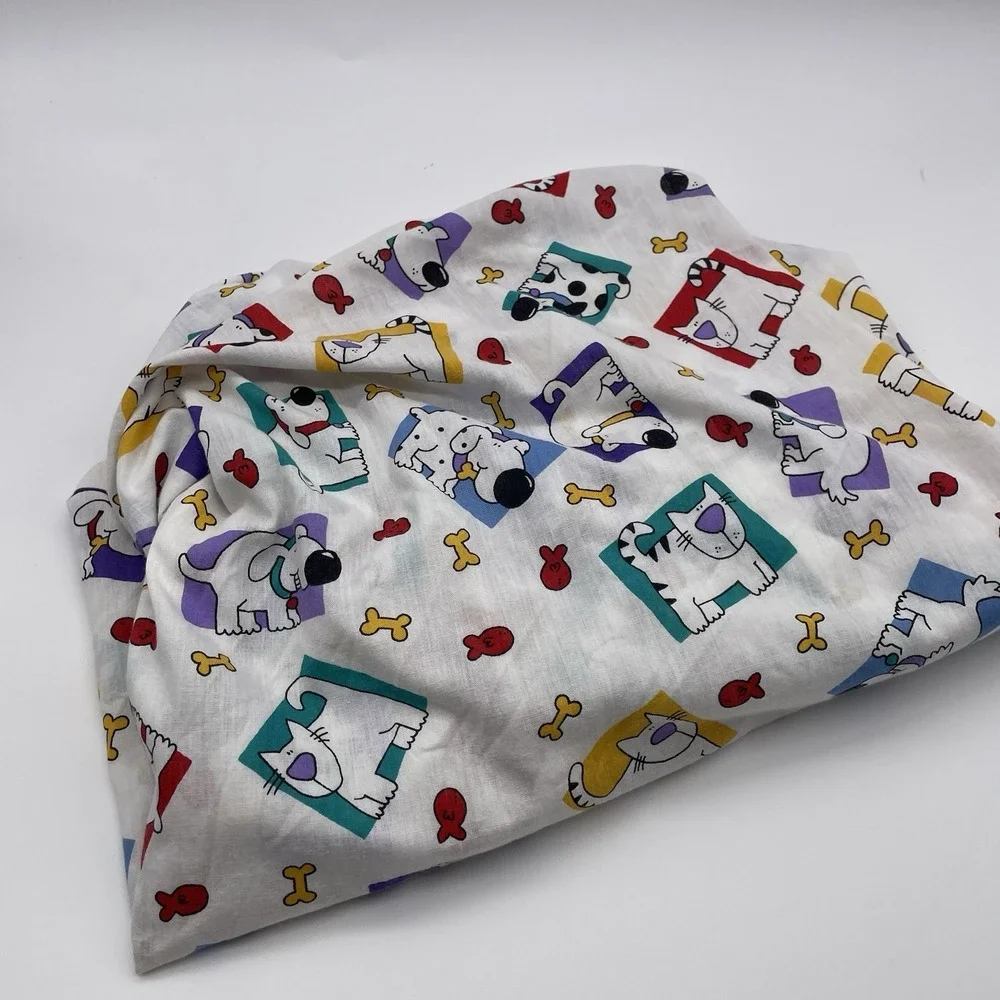 2- Vintage Dundee Baby Blanket Crib  Cartoon Dogs &‎ Cats Print Cotton Blend